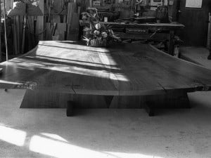 In the Nakashima workshop before sending the Sacred Peace Table to India, Miriam Belov read from Sri Aurobindo’s epic poem “Savitri” and led a meditation. Gary Boxer sang an original composition “A Mighty Soul” with guitar. Two priests consecrated the Sacred Peace Table in the Nakashima workshop where it was created.