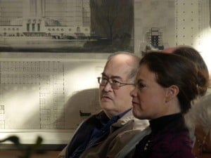 Kevin Nakashima and Heather Warden, with George Nakashima’s drawing in the background