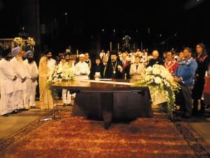 An ecumenical blessing of the Sacred Peace Table by clergy of all faiths from all over the world.