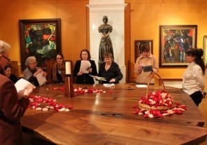 Connected by Skype and reading the blessing together with NY and Auroville. For a unifying presence, Julian was able to Skype with friends from Auroville to other board members: Mira Nakashima, Irene Goldman and Jon Yarnall at the Altar at The Cathedral of St. John the Divine in NYC; and at Moscow’s Sacred Peace Table with members of the Russian Academy of Arts, and Society of Friends member Natasha Zhurovenkogo who provided the technology. It was 6:30 in the morning in New York, 2:30 in the afternoon in Moscow at The Russian Academy of the Arts, and 5pm in Auroville! While the connection was somewhat transient, we were all joined around the globe at one moment in time, and with one unifying message of peace.