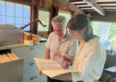Lauren Griffin and Bill Whitaker working with Family Archives